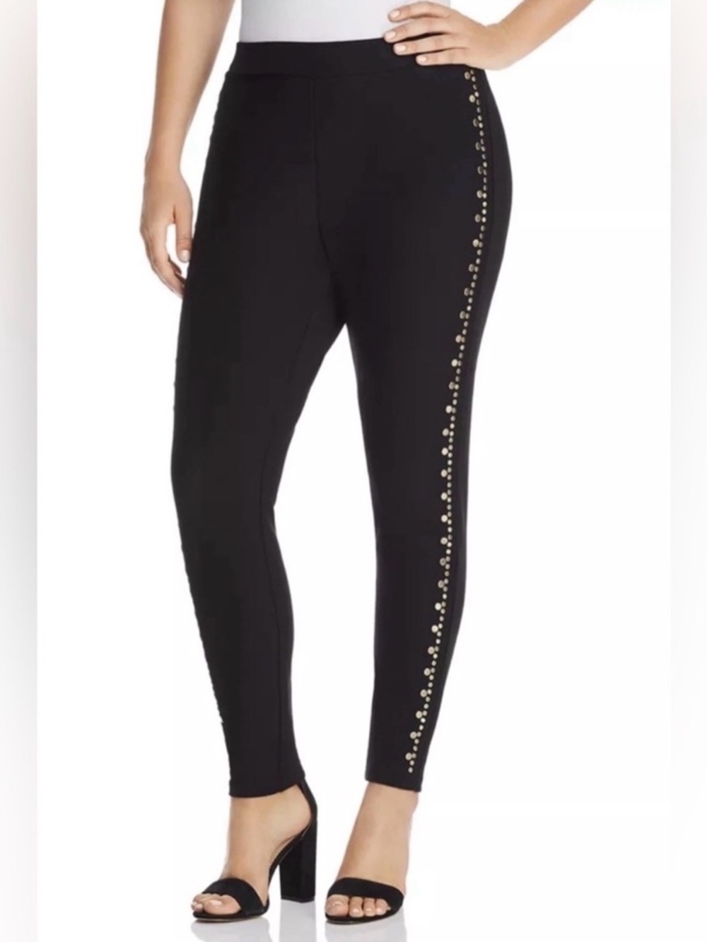 MICHAEL KORS Black Gold Studded Leggings XS Pull On Skinny Stretch Pants - Picture 15 of 16